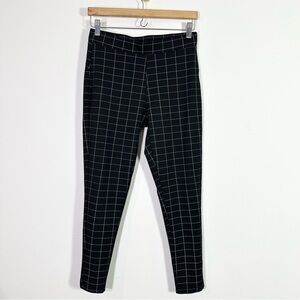 Kay Unger NY Black White Windowpane Plaid High Rise Legging